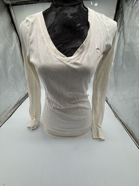 Y2K Abercrombie & Fitch Cream V‑Neck Long Sleeve Tee